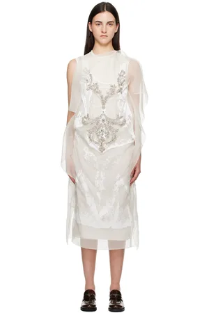 Erdem Off-White Asymmetric Cocktail Midi Dress