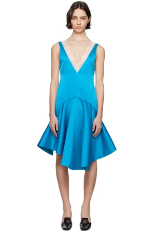 J.W.Anderson Blue Draped Hemline V-Neck Midi Dress