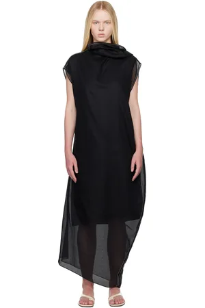 Carven Black Sheer Scarf Organdie Maxi Dress