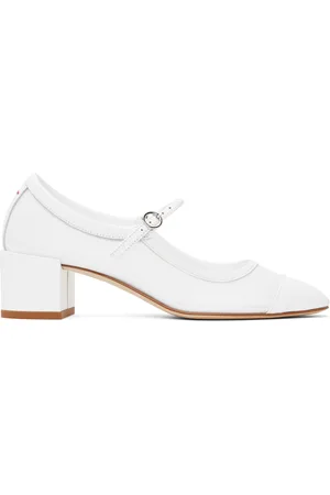 Aeyde White Aline Mesh Mary-Jane Heels