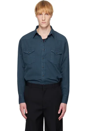 Auralee Blue Product Dyed Finx Gabardine Western Shirt