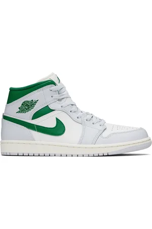 Nike White & Green Air Jordan 1 Mid Sneakers