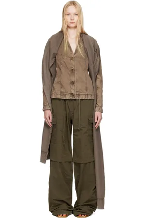 Masha Popova SSENSE Exclusive Brown Asymmetric Scarf Denim Jacket