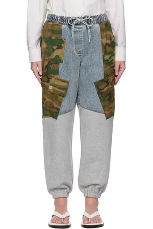 3.1 Phillip Lim Blue & Gray Patchwork Camo Jogger Denim Cargo Pants