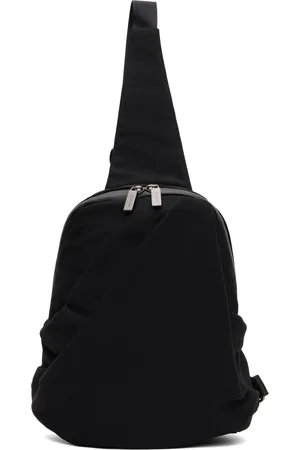 YOHJI YAMAMOTO Black Wool Gabardine Nylon Tuck Sling Backpack
