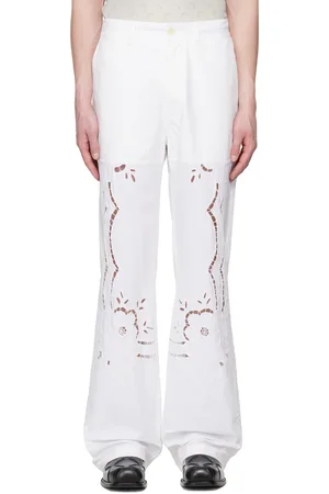 Marine Serre White Regenerated Household Linen Wide Leg Trousers