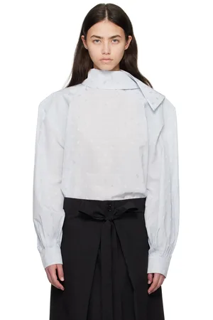 Marni Blue Viscose Jacquard Motif Balloon Blouse