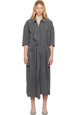 LEMAIRE Gray Asymmetrical Shirt Midi Dress