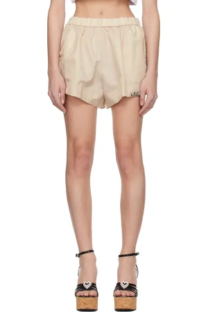 AREA Beige Crystal Trim Track Shorts
