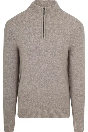 Suitable Half Zip Pullover Boiled Wool Taupe - Größe L