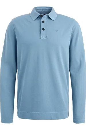 PME Legend™ Long Sleeve Poloshirt Garment Dye Piqué Blau - Größe M