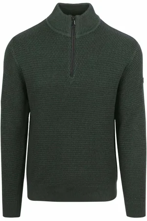 No Excess Halfzip Pullover Struktur Melange Dunkelgrün - Größe XL