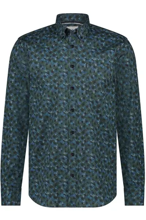 State of art Hemd Poplin Druck Navy Grün - Größe M