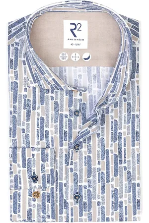 R2 Amsterdam R2 Hemd Poplin Druck Blau - Größe 40