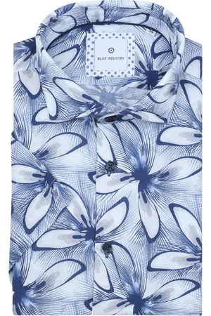 Blue Industry Short Sleeve Hemd Leinen Druck - Größe 40
