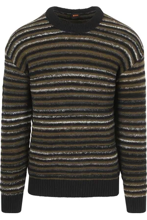 HUGO BOSS Pullover Aturn Wool Blend Streifen Schwarz - Größe L