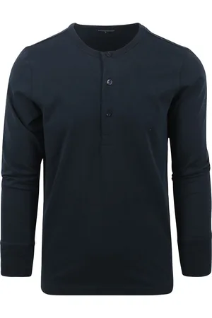 Knowledge Cotton Apparal Langarm T-shirt Henley Dunkelblau - Größe XL