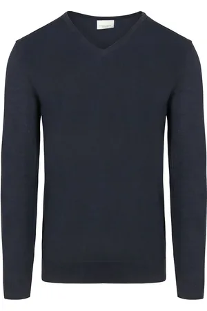 Profuomo Pullover V-Neck Merinowolle Navy - Größe S
