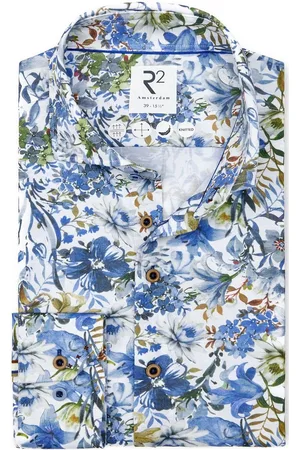 R2 Amsterdam R2 Hemd Leinen Blend Blumenmuster - Größe 42