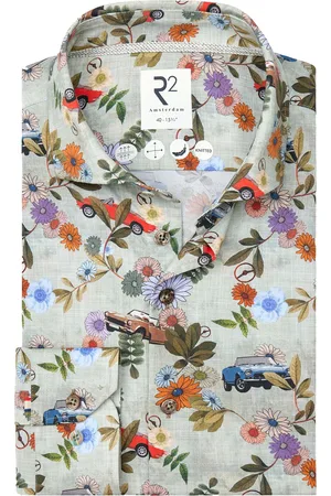 R2 Amsterdam R2 Japanese Knitted Hemd Extra Long Sleeves Druck Grün - Größe 45