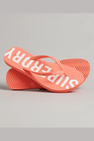 Superdry Damen Koralle und Weiß Flip Flops Logo Druck, Größe: S