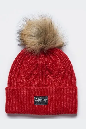 Superdry Damen Luxuriöse Beaniemütze mit Zopfmuster