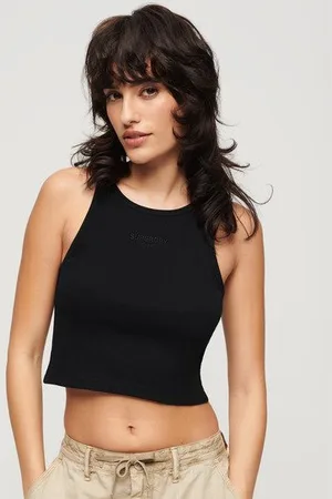 Superdry Damen Besticktes, Geripptes Racer Tanktop