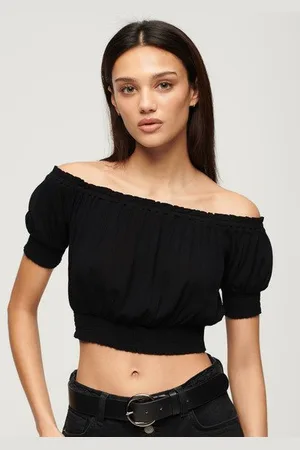 Superdry Damen Gesmoktes Kurztop mit Kurzen Ärmeln