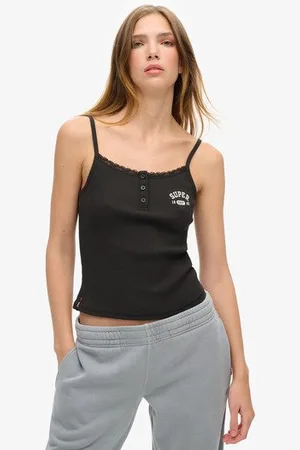 Superdry Damen Athletic Essentials Trägertop mit Grafik und Knöpfen