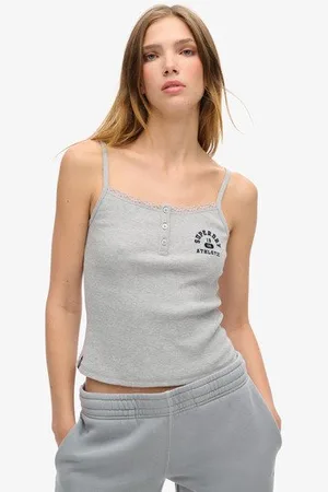 Superdry Damen Athletic Essentials Trägertop mit Grafik und Knöpfen