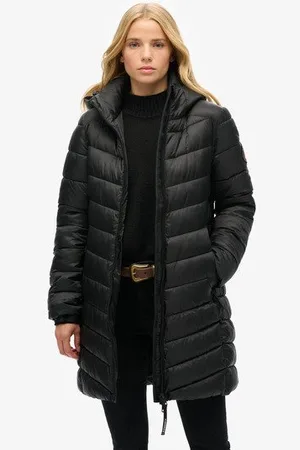 Superdry Damen Mittellanger Fuji Steppmantel mit Kapuze