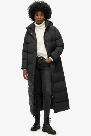 Superdry Damen Maxi-Steppmantel mit Kapuze, Größe: 38