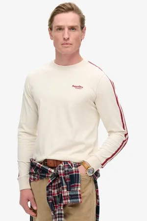 Superdry Herren Essential Langarmoberteil mit Logo im Retro-stil