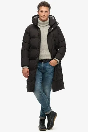 Superdry Herren Langer Steppmantel mit Kapuze, Größe: M