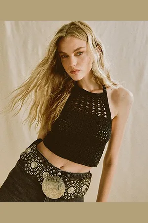 Superdry Damen Kurzes Häkeloberteil mit Nackenträger