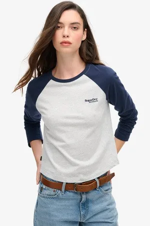 Superdry Damen Essential Baseballoberteil mit Langen Ärmeln und Logo