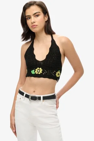 Superdry Damen Bustier mit Häkelblumen, Größe: 42
