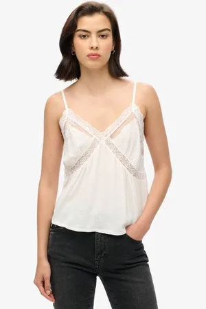 Superdry Damen Ibiza Trägertop mit Durchscheinender Spitze