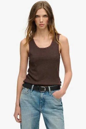 Superdry Damen Athletic Essentials Vintage Tanktop mit Spitzenbesatz