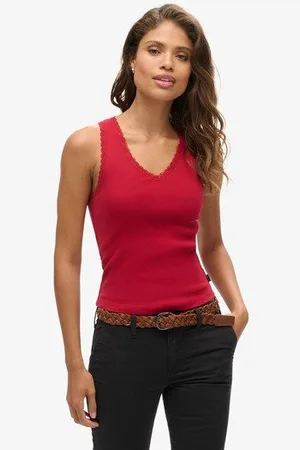 Superdry Damen Athletic Essentials Tanktop mit Spitzenbesatz