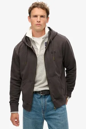 Superdry Herren Verwaschene Essential Kapuzenjacke mit Logo