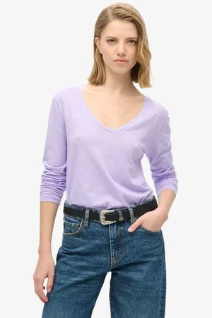Superdry Damen Langärmeliges Jersey-oberteil mit V-ausschnitt