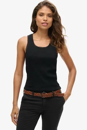Superdry Damen Athletic Essentials Tanktop mit Spitzenbesatz