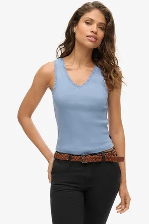 Superdry Damen Athletic Essentials Tanktop mit Spitzenbesatz