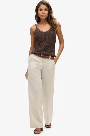 Superdry Damen Leinenhose Mit Niedriger Leibhöhe, , Größe: 38