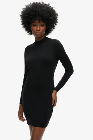 Superdry Damen Langärmeliges Strickkleid aus Merinowolle