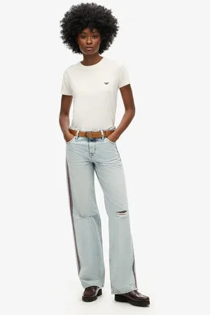 Superdry Damen Jeans mit Mittlerer Leibhöhe, Weitem Bein und Doppelten Bändern