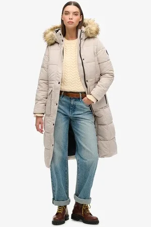 Superdry Damen Langer Everest Steppmantel, Größe: 36