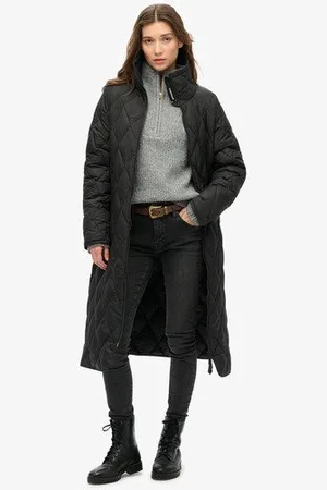 Superdry Damen Superlanger, Gefütterter Steppmantel