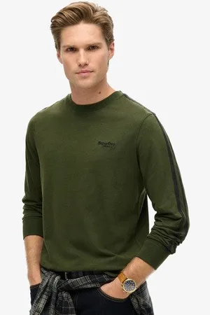 Superdry Herren Essential Langarmoberteil mit Logo im Retro-stil